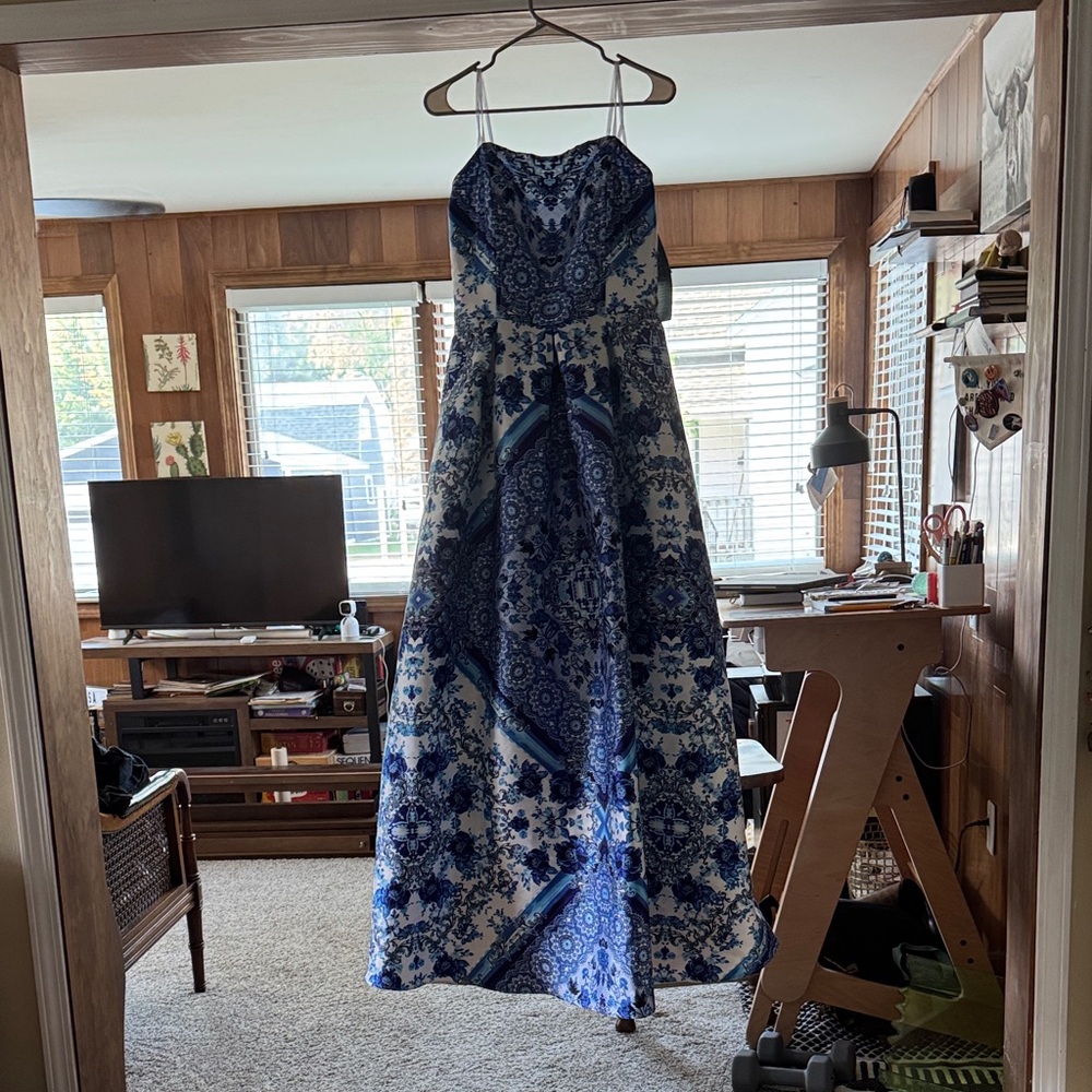 JCPenney Blue and White Formal Dress